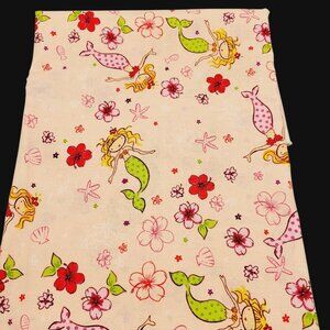 Mermaids Starfish Hibiscus Flowers Cotton Fabric Quilting Sewing 2 1/2 Yards
